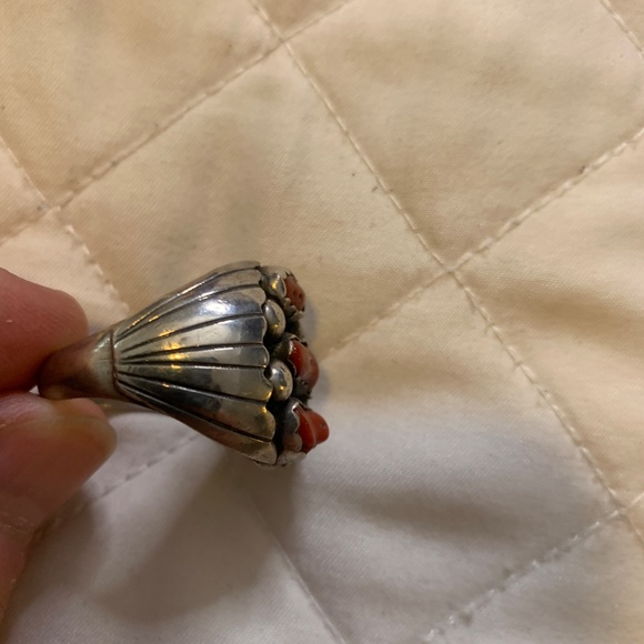 Red Coral & Silver Navajo Style Men's Size 12 Ring - Picture 5 of 6